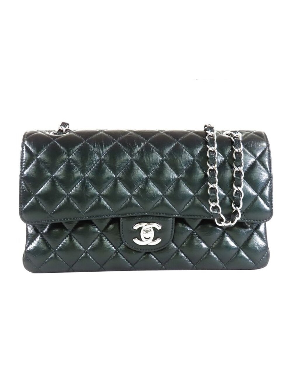 Chanel Classic Liddy St Silver Leather Quilted 25 Double Flap Chain Shoulder Bag